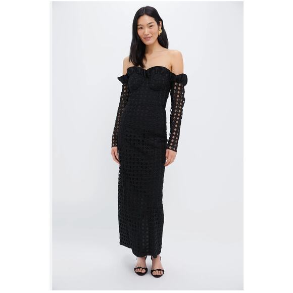 Tuckernuck Dresses & Skirts - NWT Tuckernuck Black Off the Shoulder Eyelet Maxi Evening Gala LBD Dress Size 14